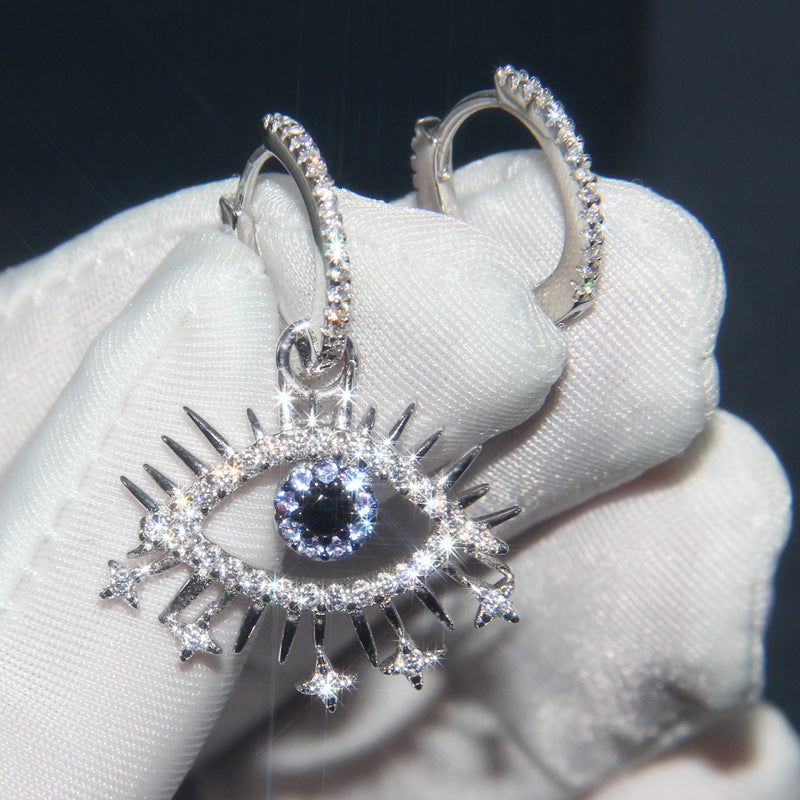 Sterling Silver Earrings Crystal Diamond Evil Eye Protection