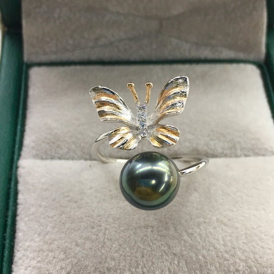 925 Sterling Silver Black Pearl Ring