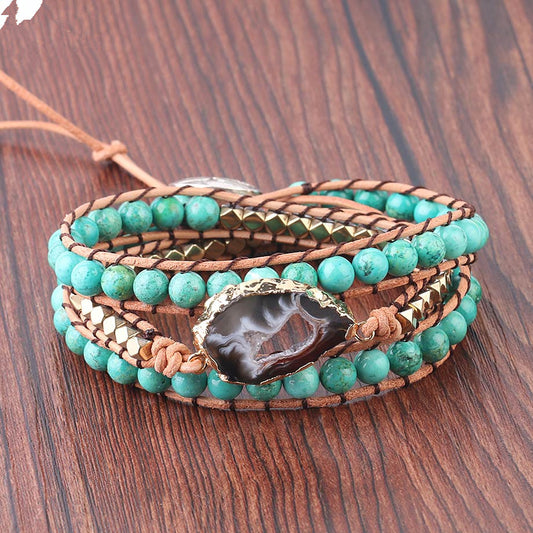 Natural turquoise braided striped agate bracelet