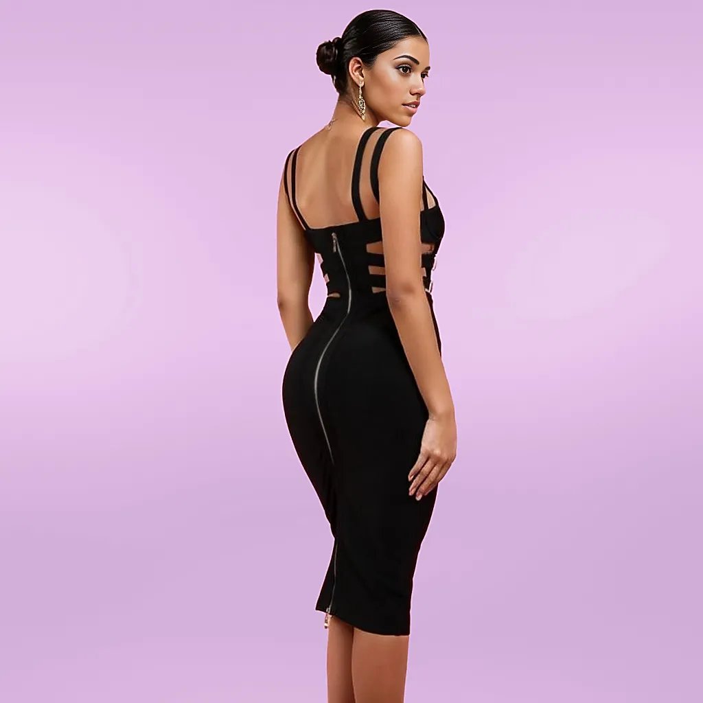 Black Bandage Dress New Sexy V Neck Bandage Bodycon Dress-Dresses-Shop Alluring