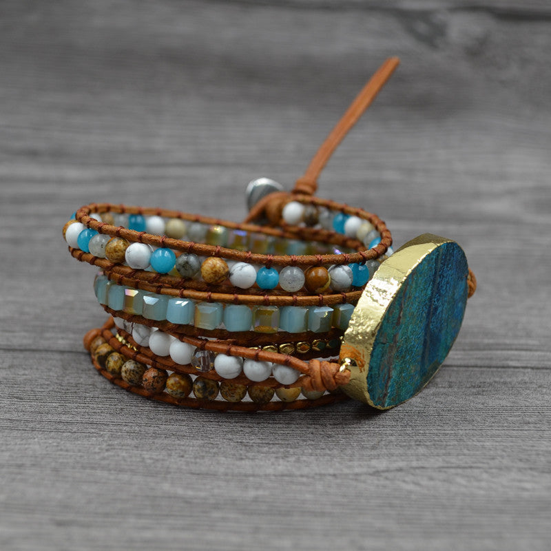 Natural Ocean Jasper Stone Beaded Handmade bohemian Bracelet