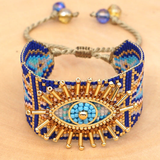 Evil Eye Rice Beads Hand-Woven Bracelet