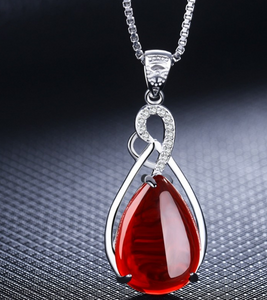 925 Silver Necklace Green or Red Chalcedony Pendant