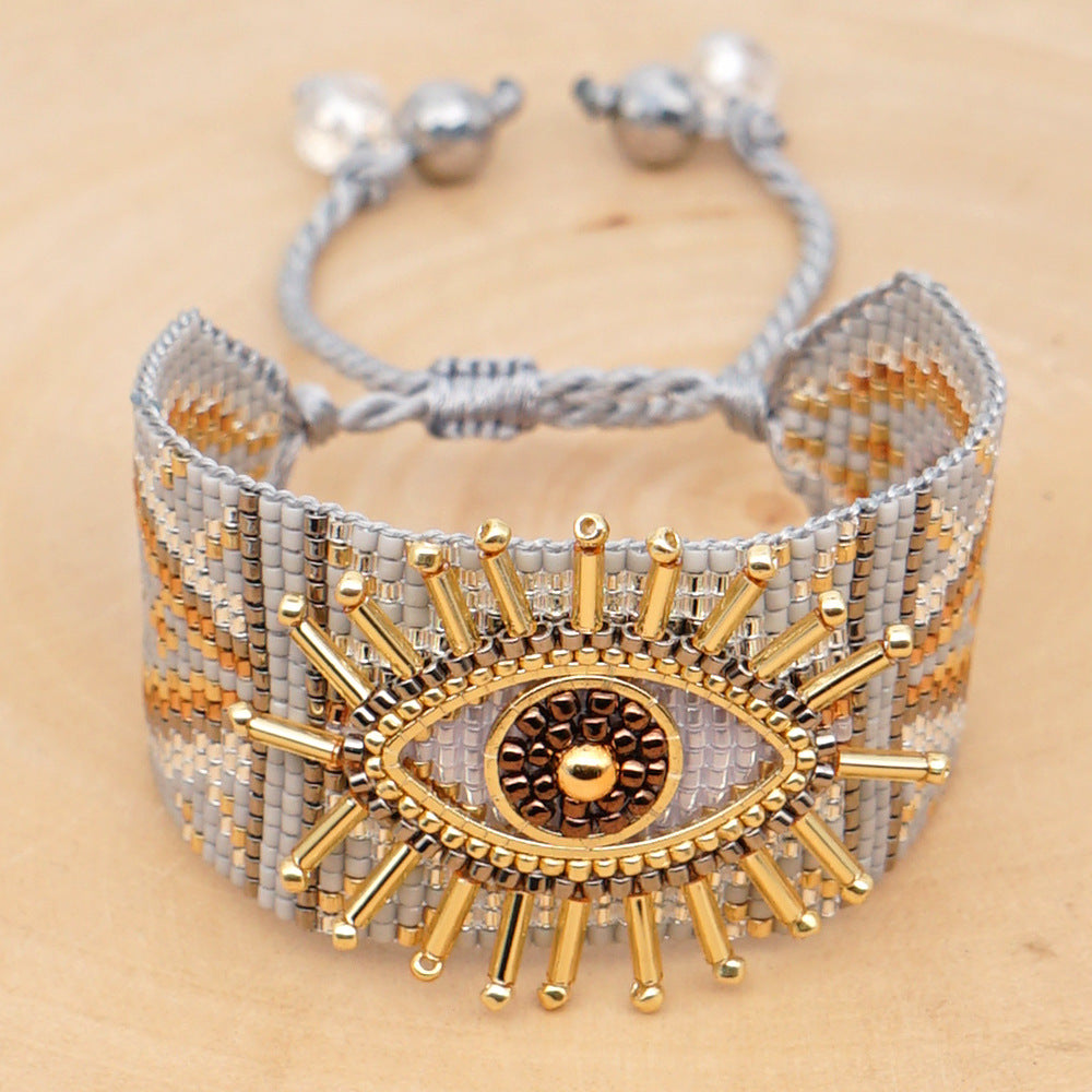 Evil Eye Rice Beads Hand-Woven Bracelet