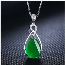 Load image into Gallery viewer, 925 Silver Necklace Green or Red Chalcedony Pendant
