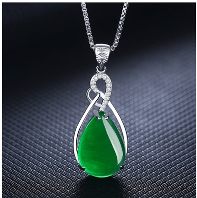 925 Silver Necklace Green or Red Chalcedony Pendant