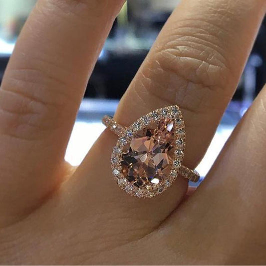Elegant Cubic Zirconia Rose Gold Champagne Crystal Ring-Rings-Shop Alluring