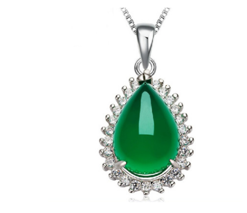 Green Chalcedony Sterling Silver Pendant Necklace