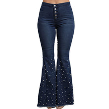 Load image into Gallery viewer, Beaded Flared Jeans with Rough Edges Bell Bottom Style
