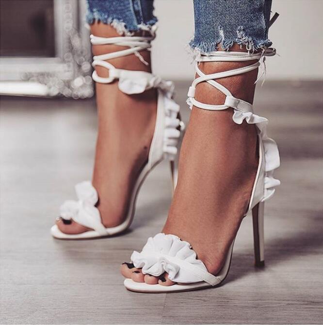 Ruffle Lace Up Summer Shoes - Online Fashion Store -Shop Alluring