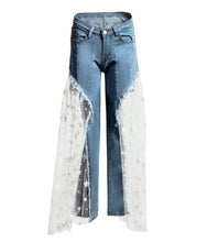 Load image into Gallery viewer, Sexy Women Wide Leg Pants Jeans with Lace
