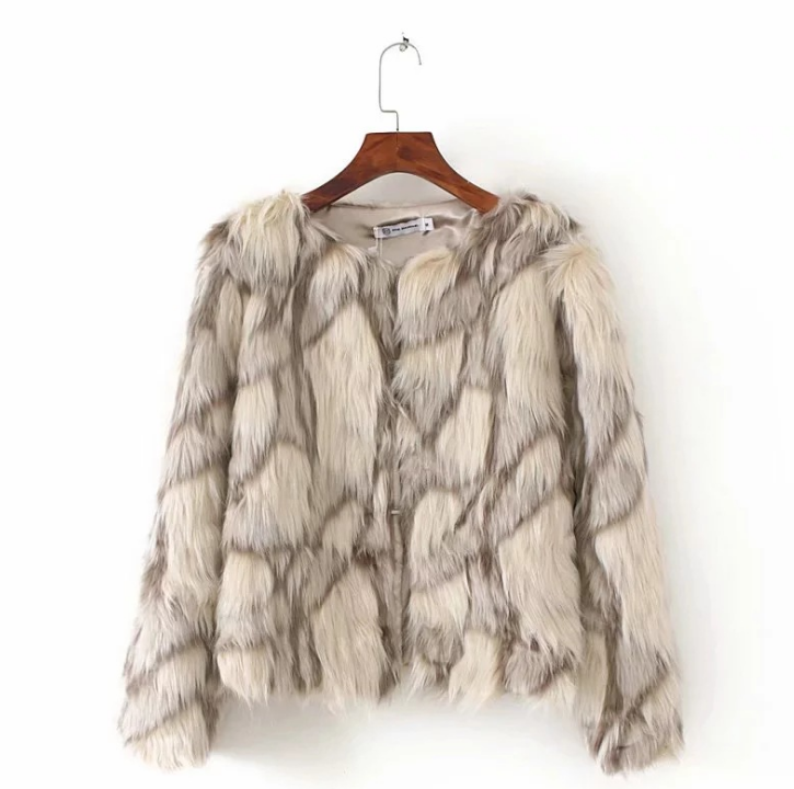 Contrast Stitching Artificial fur grass Coat Jacket