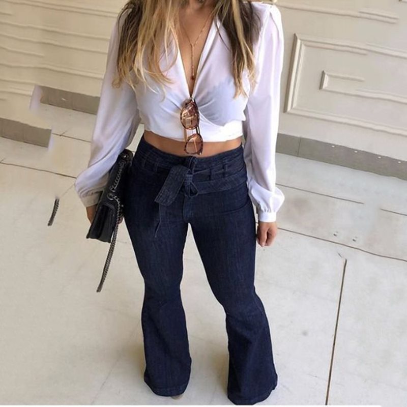 High Waist Denim Flare Jeans Skinny Vintage Flared Trousers - Online Fashion Store -Shop Alluring