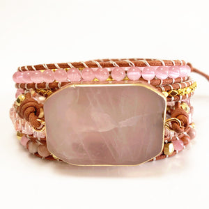 Rose Quartz hand-woven bracelet