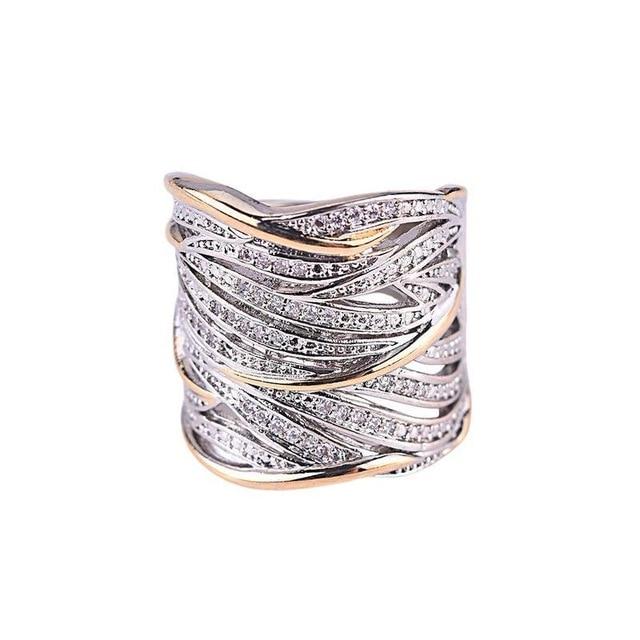 Multi-layer Two-tone Zircon Ring-Rings-Shop Alluring