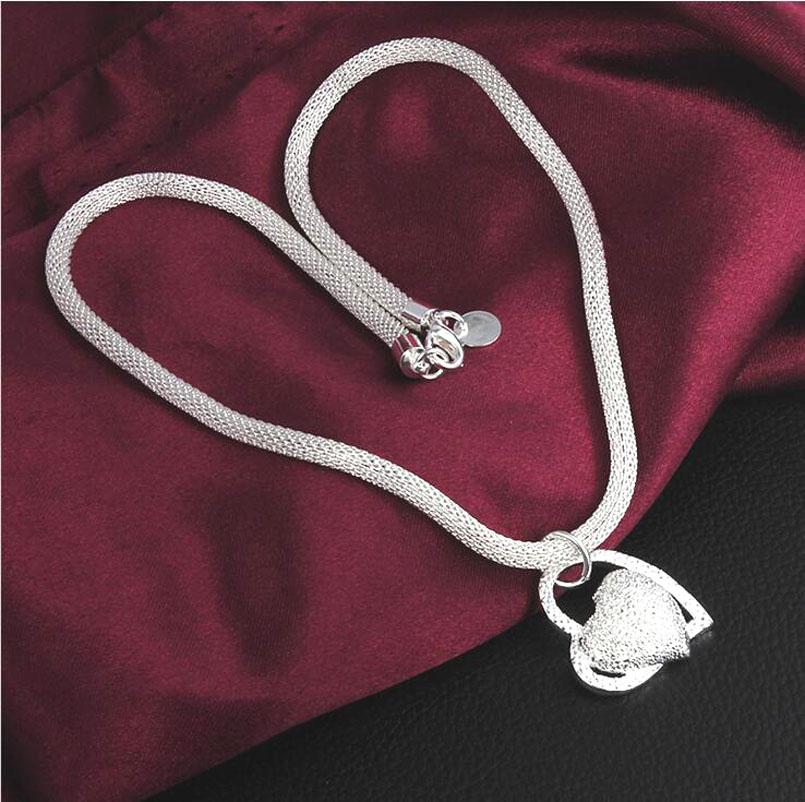 Sterling Silver Plate Large heart Necklace-Necklaces-Shop Alluring