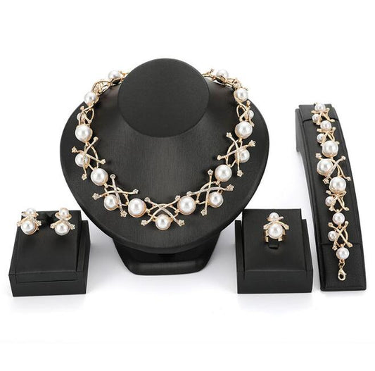 Pearl necklace earring set-Jewelry Sets-Shop Alluring