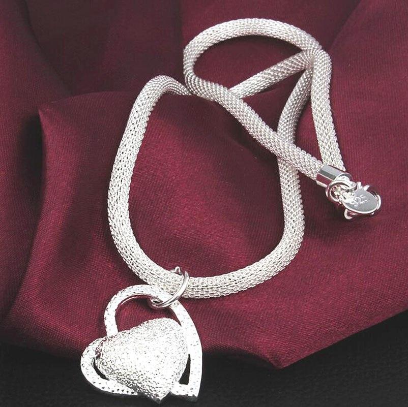 Sterling Silver Plate Large heart Necklace-Necklaces-Shop Alluring