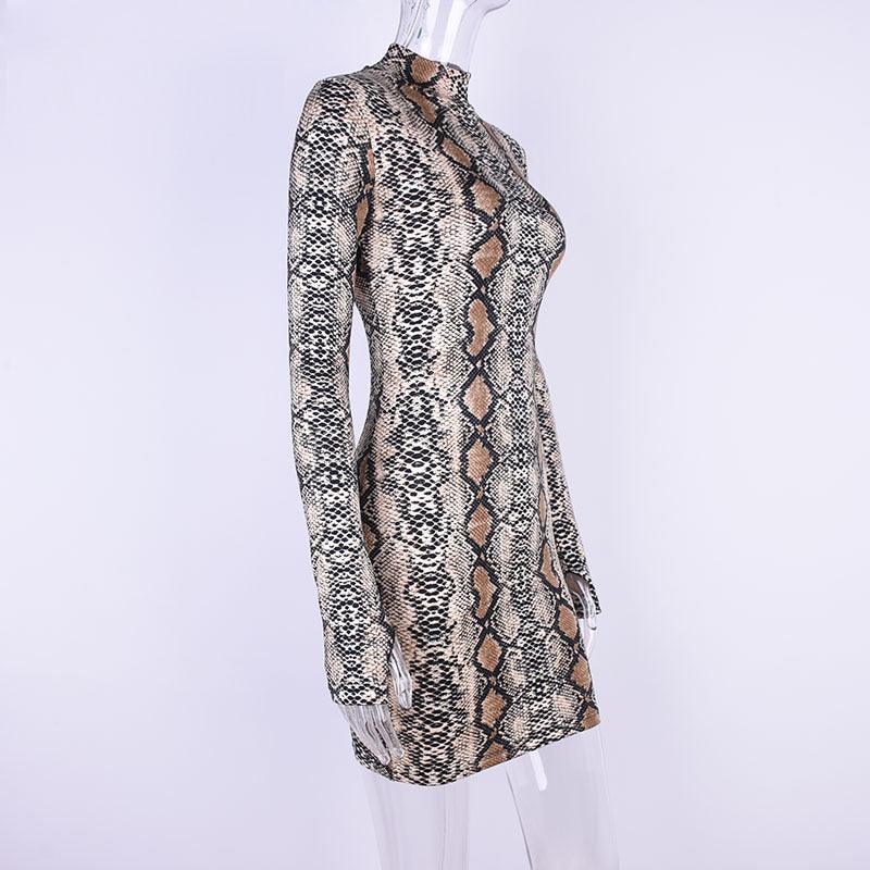 Snake print sexy dress elegant Turtleneck-Dresses-Shop Alluring