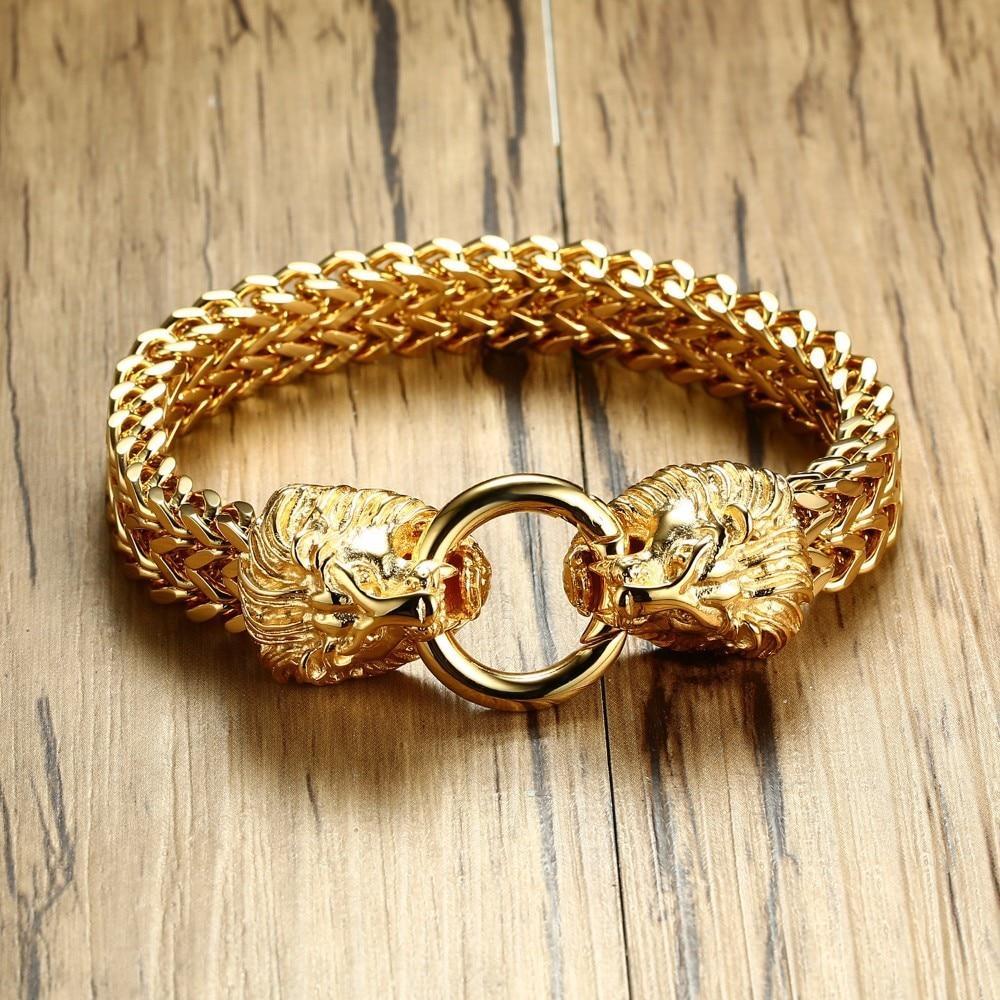 Double Lion Head Herringbone Chain Bracelet-Bracelets-Shop Alluring